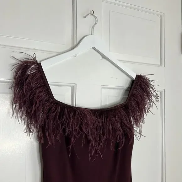burgundy feather trim dress Enticing White Floral Bodycon Dress main image 0